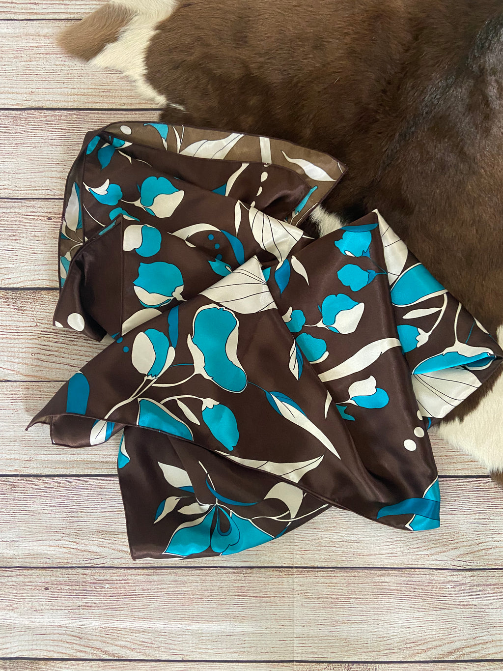 36” Brown & Turquoise Floral Wild Rag