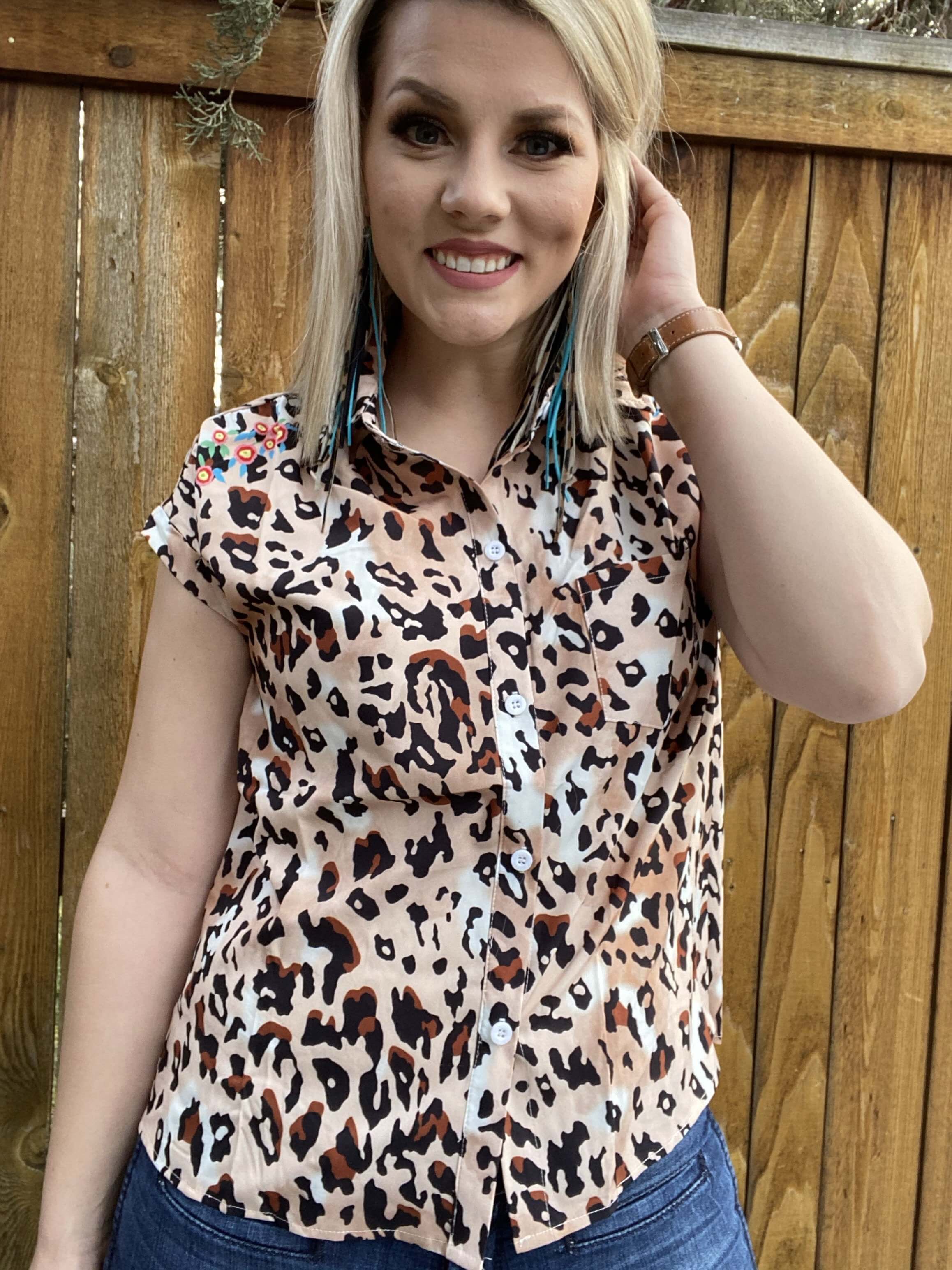 Leopard Collared Top